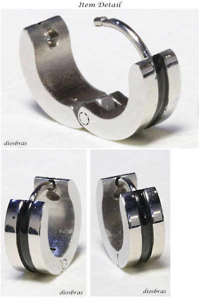 画像2: ステンレス フープピアス シルバー 金属アレルギー対応 メタル素材 シンプル 小さめ フープ ループ リング 輪っか ピアス  メンズ アクセサリー レディース 中折れ式 10mm ブラック 黒 (2)