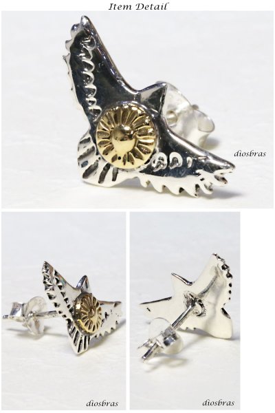 画像2: イーグル フェザー 羽根 メンズ ピアス  シルバーアクセサリー  シルバーピアス  バラ売り 片耳のみ  シャープでキレイめハードな横顔に フェザー イーグル 太陽神 サンマーク ゴールド (2)