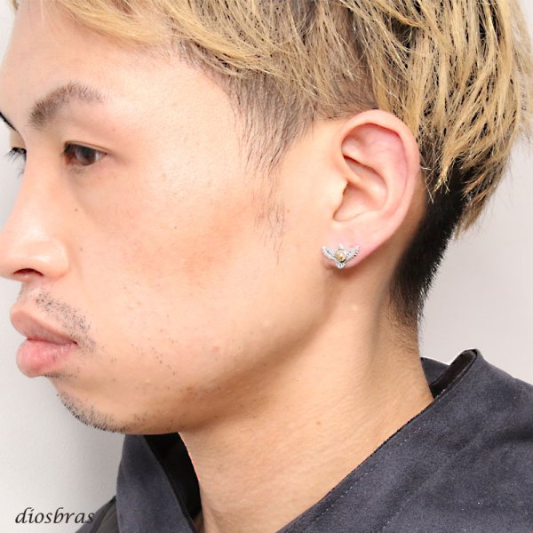 画像3: イーグル フェザー 羽根 メンズ ピアス  シルバーアクセサリー  シルバーピアス  バラ売り 片耳のみ  シャープでキレイめハードな横顔に フェザー イーグル 太陽神 サンマーク ゴールド (3)