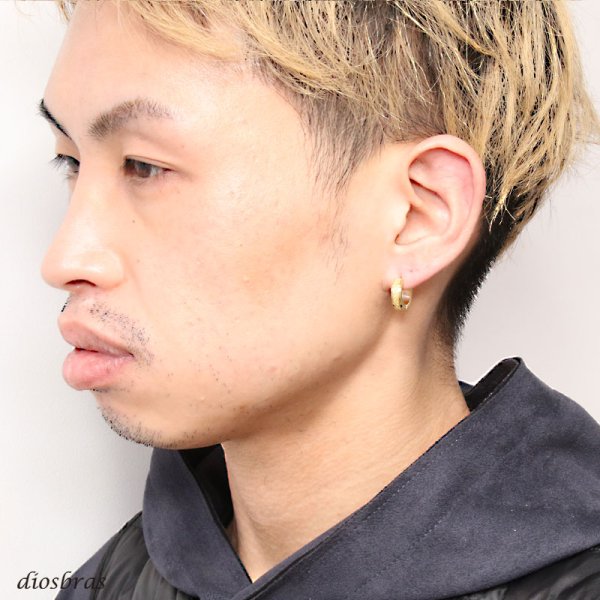 画像3: ステンレス フープピアス シルバー ブラック 金属アレルギー対応 艶消しサンド メタル素材 ゴールド 金 シンプル 小さめ フープ ループ リング 輪っか ピアス アクセサリー メンズ レディース 中折れ式 13mm  メール便なら送料無料 (3)