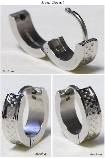 画像2: ステンレス フープピアス シルバー ブロックチェック 金属アレルギー対応 メタル素材 シンプル 小さめ フープ ループ リング 輪っか ピアス アクセサリー メンズ レディース 中折れ式 13mm 艶消し 光沢あり メール便なら送料無料 (2)