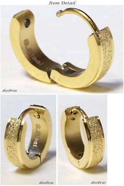 画像2: ステンレス フープピアス シルバー ブラック 金属アレルギー対応 艶消しサンド メタル素材 ゴールド 金 シンプル 小さめ フープ ループ リング 輪っか ピアス アクセサリー メンズ レディース 中折れ式 13mm  メール便なら送料無料 (2)