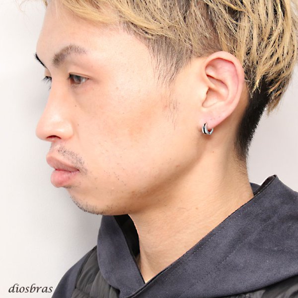 画像3: ステンレス フープピアス シルバー 金属アレルギー対応 メタル素材 シンプル 小さめ フープ ループ リング 輪っか ピアス  メンズ アクセサリー レディース 中折れ式 10mm ブラック 黒 (3)