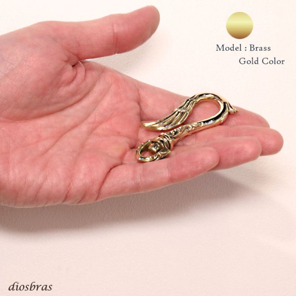 画像3: キーホルダー キーフック 羽根 ウイング フェザー キーチェーン ゴールドシルバー ピンクゴールド トライバル 唐草 アラベスク カッパー ピューター 真鍮 BRASS ブラス 釣り針フック ウォレット 財布 バイカー ライダース ウォレットチェーン メール便送料無料 (3)