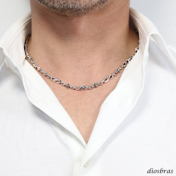 画像2: ネックレス チェーン ネックレスチェーン クロス 十字架 太陽神 サンマーク メンズ レディース シルバーネックレス シルバー925 アラベスク クロス 十字架 スクエアデザイン ネックレスチェーン シルバー925 50cm 55cm 送料無料 (2)