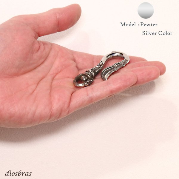 画像5: キーホルダー キーフック 羽根 ウイング フェザー キーチェーン ゴールドシルバー ピンクゴールド トライバル 唐草 アラベスク カッパー ピューター 真鍮 BRASS ブラス 釣り針フック ウォレット 財布 バイカー ライダース ウォレットチェーン メール便送料無料 (5)