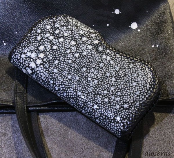 画像6: メンズ長財布 バイカーズウォレット イバラエイ レザーウォレット 本革 カットスティングレー スター エイ革 長財布 バイカーズウォレット レザーウォレット シルバー925コンチョ 革財布 皮財布 ロングウォレット 天然皮革 梅花皮 かいらぎ メンズ 長財布 ガルーシャ (6)