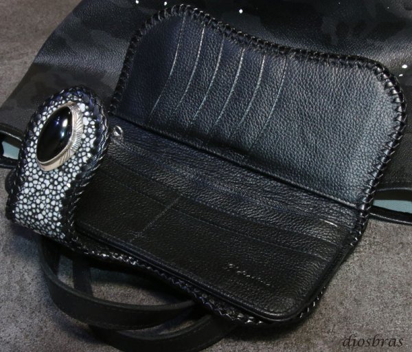 画像5: メンズ長財布 バイカーズウォレット イバラエイ レザーウォレット 本革 カットスティングレー スター エイ革 長財布 バイカーズウォレット レザーウォレット シルバー925コンチョ 革財布 皮財布 ロングウォレット 天然皮革 梅花皮 かいらぎ メンズ 長財布 ガルーシャ (5)