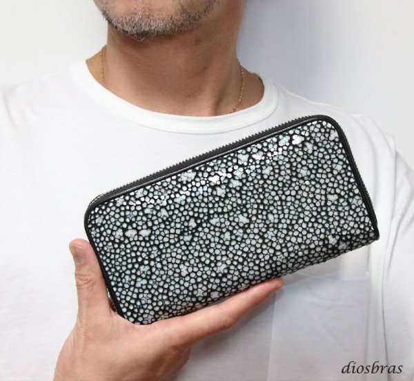 画像2: 財布 ラウンドファスナー スティングレイ メンズ レディース 本革 スティングレー スター エイ革 梅花皮 かいらぎ イバラエイ ウォレット ガルーシャ ラウンド ジッパー スタースティングレー レザーウォレット ロングウォレット バイカー 長財布 牛革 ハンドメイド (2)