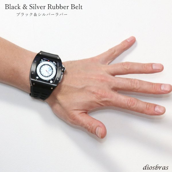 画像4: apple watch アップルウォッチ ステンレス ケース  バンド ラバー 高級ベルト ケースバンド メンズ ベルト ステンレス 44mm 一体型 おしゃれ クロコダイル　腕時計　レザーストラップ (4)