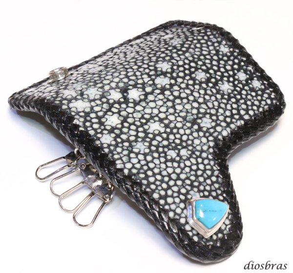 画像5: キーケース 4連 ガルーシャ スティングレイ メンズ レディース 本革 スティングレー スター エイ革 梅花皮 かいらぎ イバラエイ ガルーシャ   スタースティングレー バイカー 牛革 ハンドメイド コンチョ (5)