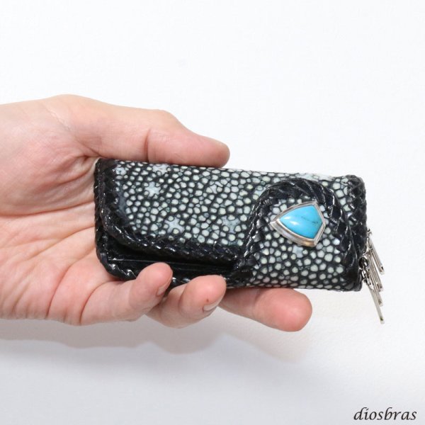 画像6: キーケース 4連 ガルーシャ スティングレイ メンズ レディース 本革 スティングレー スター エイ革 梅花皮 かいらぎ イバラエイ ガルーシャ   スタースティングレー バイカー 牛革 ハンドメイド コンチョ (6)