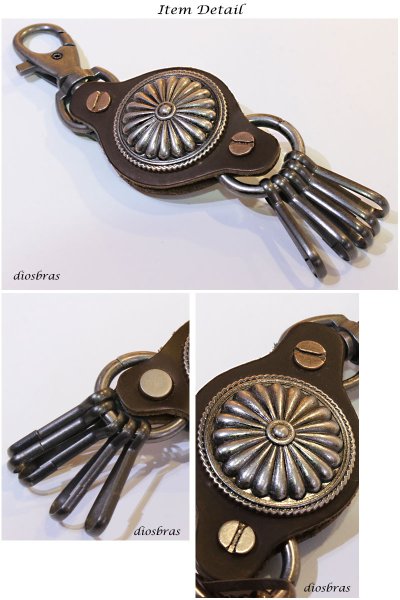 画像2: キーホルダー キーフック キーチェーン シルバー カラビナ レザー ナバホ インディアンジュエリー ネイティブアメリカン 革 レザー編み込み 亜鉛合金製 アンティークシルバー 釣り針フック ウォレット 財布 バイカー ライダース 【メール便送料無料】 (2)