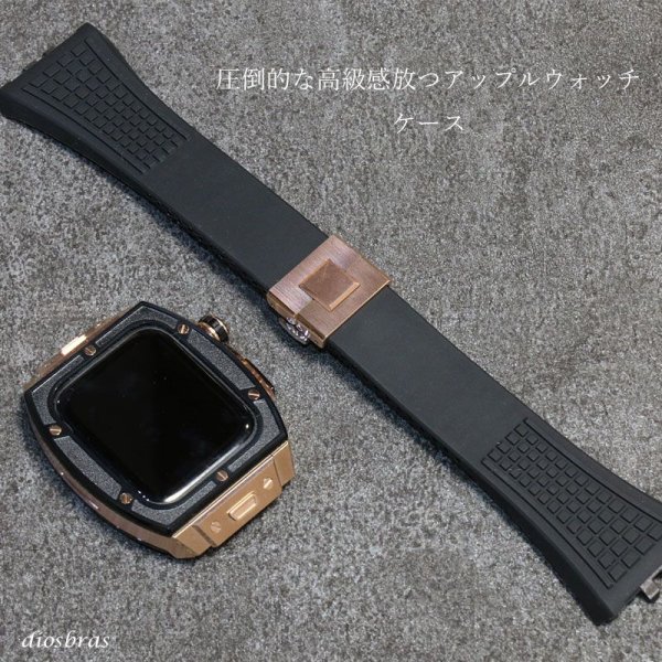 画像3: apple watch アップルウォッチ ステンレス ケース  バンド ラバー 高級ベルト ケースバンド メンズ ベルト ステンレス 45mm 一体型 おしゃれ 腕時計 レザーストラップ (3)