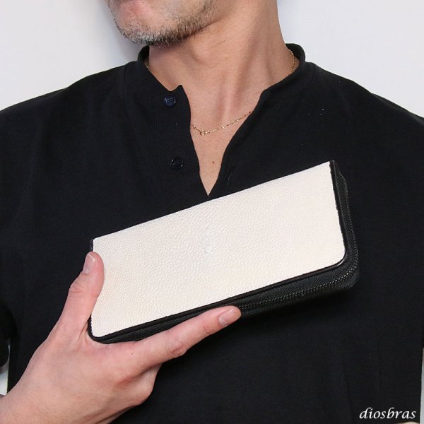 画像17: 財布 スティングレイ ガルーシャ 財布 スティングレー エイ革 ラウンドファスナー メンズ レディース 本革 エイ革 大人気 ウォレット ガルーシャ ラウンド ジッパー ZIPPER ヌメ革 レザーウォレット ロングウォレット バイカー 長財布 牛革 紳士 婦人 スノー ホワイト (17)