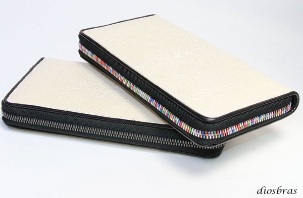 画像8: 財布 スティングレイ ガルーシャ 財布 スティングレー エイ革 ラウンドファスナー メンズ レディース 本革 エイ革 大人気 ウォレット ガルーシャ ラウンド ジッパー ZIPPER ヌメ革 レザーウォレット ロングウォレット バイカー 長財布 牛革 紳士 婦人 スノー ホワイト (8)