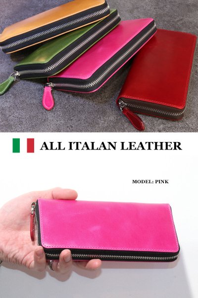 画像3: 長財布 ラウンドファスナー レザーウォレット イタリアンレザー 革財布 本革 レザー ラウンドジッパー ウォレット ハンドメイド 牛革 レディース おしゃれ スリム メンズ 長財布 長サイフ 男性 女性 メンズ財布 ネイビー プレゼント ファスナー 赤 黒 カード収納 大人気 (3)