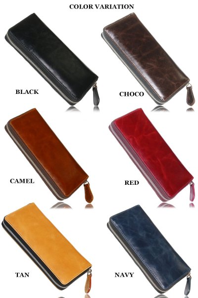 画像7: 長財布 ラウンドファスナー レザーウォレット イタリアンレザー 革財布 本革 レザー ラウンドジッパー ウォレット ハンドメイド 牛革 レディース おしゃれ スリム メンズ 長財布 長サイフ 男性 女性 メンズ財布 ネイビー プレゼント ファスナー 赤 黒 カード収納 大人気 (7)