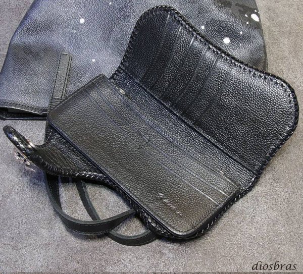 画像5: メンズ長財布 バイカーズウォレット イバラエイ レザーウォレット 本革 カットスティングレー スター エイ革 長財布 バイカーズウォレット レザーウォレット シルバー925コンチョ 革財布 皮財布 ロングウォレット 天然皮革 梅花皮 かいらぎ メンズ 長財布 ガルーシャ (5)