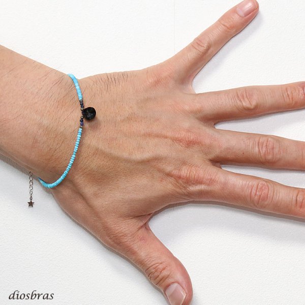 画像3: ターコイズ 雫型 オニキス ブリリアンカット ブレスレット ビーズ ラピスラズリ ブレス メンズ ネイティブ シルバー925 数珠 パワーストーン (3)