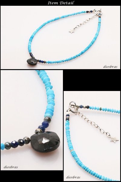 画像2: ターコイズ 雫型 オニキス ブリリアンカット ブレスレット ビーズ ラピスラズリ ブレス メンズ ネイティブ シルバー925 数珠 パワーストーン (2)