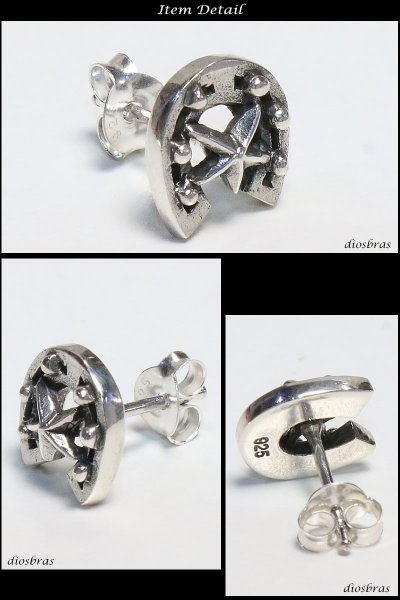 画像2: ジルコニア ピアス 馬蹄 ホースシュー  スター 星 本物シルバー925  ピアス 丸 片方 パワーストーン ピアス片耳 片方販売ピアス メンズ レディース (2)