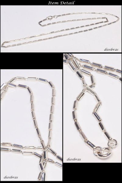 画像3: シルバー 925 変形 長方形 ボールチェーン 1mm 50cm 幅1mm 俵型 ネックレス チェーン シルバー925 SILVER Necklace chain 銀 鎖 首飾り フィガロ メール便無料  ギフトOK  シルバー925チェーン シルバーネックレスチェーン (3)