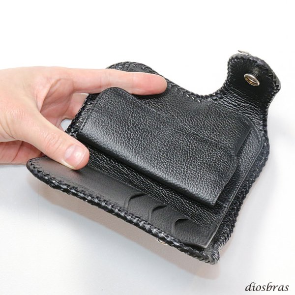 画像3: メンズ 二つ折り財布 バイカーズウォレット  イバラエイ ミドル ハーフウォレット シンプル レザーウォレット 本革 カットスティングレイ エイ 革 シルバー925コンチョ 革財布 皮財布 ロングウォレット 天然皮革 天然皮革 梅花皮 かいらぎ メンズ 長財布 ガルーシャ (3)