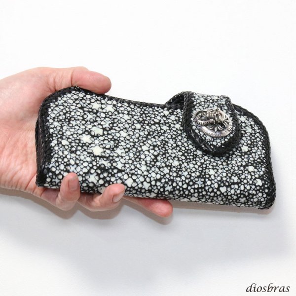 画像7: メンズ長財布 バイカーズウォレット イバラエイ レザーウォレット 本革 カットスティングレー スター エイ革 長財布 バイカーズウォレット レザーウォレット シルバー925コンチョ 革財布 皮財布 ロングウォレット 天然皮革 梅花皮 かいらぎ メンズ 長財布 ガルーシャ (7)