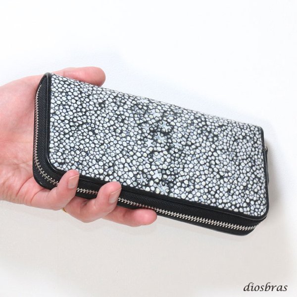 画像2: 財布 ラウンドファスナー スティングレイ メンズ レディース 本革 スティングレー スター エイ革 梅花皮 かいらぎ イバラエイ ウォレット ガルーシャ ラウンド ジッパー スタースティングレー レザーウォレット ロングウォレット バイカー 長財布 牛革 ハンドメイド ネイビーブルー (2)