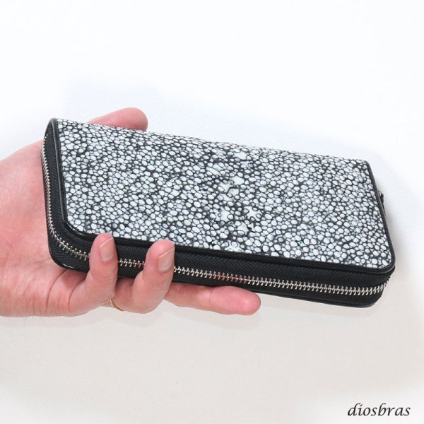 画像2: 財布 ラウンドファスナー スティングレイ メンズ レディース 本革 スティングレー スター エイ革 梅花皮 かいらぎ イバラエイ ウォレット ガルーシャ ラウンド ジッパー スタースティングレー レザーウォレット ロングウォレット バイカー 長財布 牛革 ハンドメイド ネイビーブルー (2)