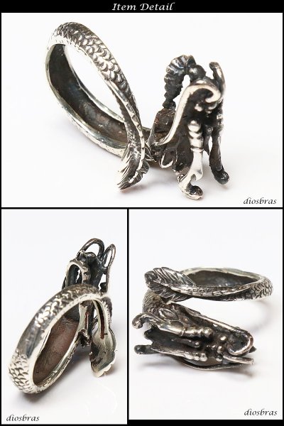 画像2: シルバー925 指輪 リング   ドラゴン 龍 竜 シルバー ゴシック シルバーアクセサリー メンズ シルバーリング シルバー925 メンズアクセサリー 大きいサイズ フリーサイズ メール便なら全国送料無料 (2)