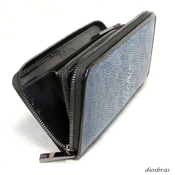 画像12: 財布 スティングレイ ガルーシャ 財布 スティングレー  ラウンドファスナー メンズ レディース 本革 エイ革 大人気 ウォレット ラウンド ジッパー ZIPPER ヌメ革 レザーウォレット ロングウォレット バイカー 長財布 牛革 紳士 婦人  ネイビー (12)