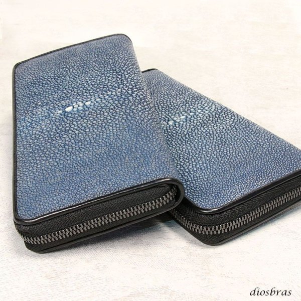 画像3: 財布 スティングレイ ガルーシャ 財布 スティングレー  ラウンドファスナー メンズ レディース 本革 エイ革 大人気 ウォレット ラウンド ジッパー ZIPPER ヌメ革 レザーウォレット ロングウォレット バイカー 長財布 牛革 紳士 婦人  ネイビー (3)