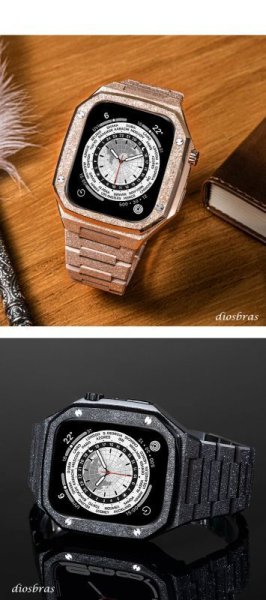 画像5: アップルウォッチ ステンレス ケース  バンド ラバー 高級ベルト ケースバンド apple watch  フロスト メンズ ベルト ステンレス 44mm 一体型 おしゃれ クロコダイル 腕時計 レザーストラップ (5)