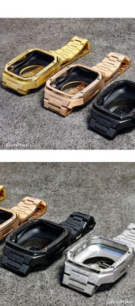 画像7: アップルウォッチ ステンレス ケース  バンド ラバー 高級ベルト ケースバンド apple watch  フロスト メンズ ベルト ステンレス 44mm 一体型 おしゃれ クロコダイル 腕時計 レザーストラップ (7)