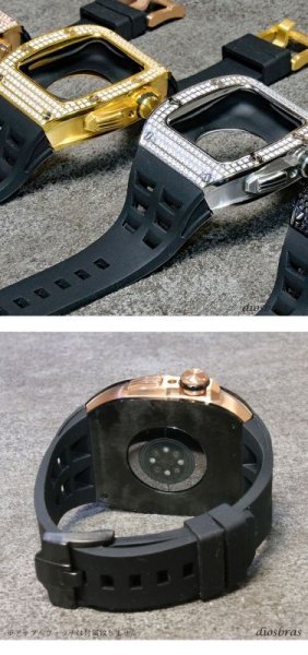 画像13: apple watch アップルウォッチ ステンレス ケース  バンド ラバー 高級ベルト ケースバンド ジルコニア メンズ ベルト ステンレス 44mm 一体型 おしゃれ クロコダイル 腕時計 レザーストラップ (13)