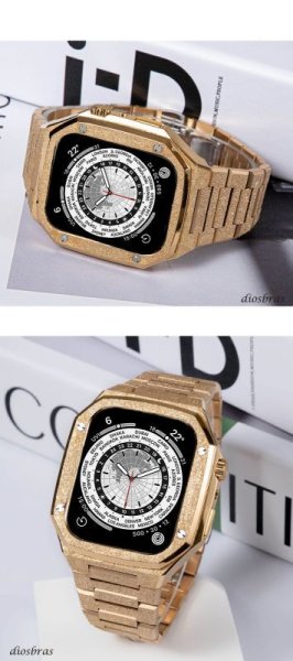 画像6: アップルウォッチ ステンレス ケース  バンド ラバー 高級ベルト ケースバンド apple watch  フロスト メンズ ベルト ステンレス 44mm 一体型 おしゃれ クロコダイル 腕時計 レザーストラップ (6)