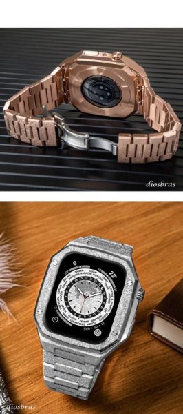 画像9: アップルウォッチ ステンレス ケース  バンド ラバー 高級ベルト ケースバンド apple watch  フロスト メンズ ベルト ステンレス 44mm 一体型 おしゃれ クロコダイル 腕時計 レザーストラップ (9)