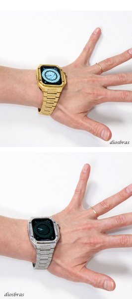 画像4: アップルウォッチ ステンレス ケース  バンド ラバー 高級ベルト ケースバンド apple watch  フロスト メンズ ベルト ステンレス 44mm 一体型 おしゃれ クロコダイル 腕時計 レザーストラップ (4)