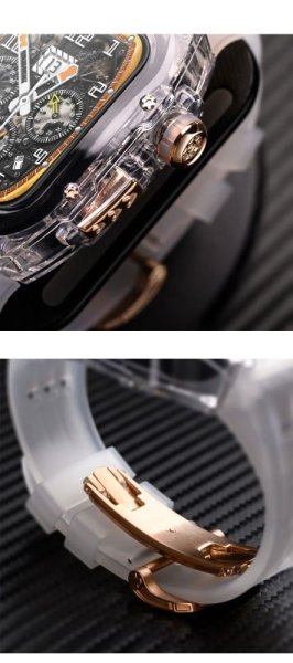 画像8: アップルウォッチ バンド クリア　透明ケース ステンレス ケース　カバー 一体型 バンド ラバー apple watch 高級ベルト ケースバンド メンズ ベルト ステンレス 44mm 45mm 49mm Ultra 一体型 おしゃれ 腕時計 レザーストラップ (8)