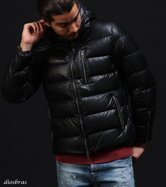 画像12: 最強   本革 羊革 羊皮 ラム シープ スキン レザー ダウン ジャケット フード フーディー フーデット ライダース バイカー メンズ レザーダウンジャケット メンズ ブラック ブラウン レザージャケット  シープ タイト  diosbras-ディオブラス (12)