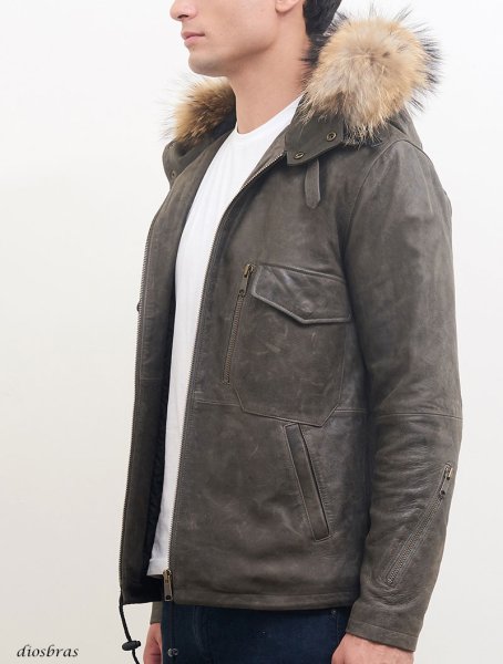 画像8: 最強   本革 羊革 羊皮 ヌーバック ラム シープ スキン レザー ダウン ジャケット ラクーンファー フード フーデット フーディースポーティ  ライダース バイカー メンズ レザー メンズ ブラック ブラウン レザージャケット  シープ タイト  diosbras-ディオブラス (8)