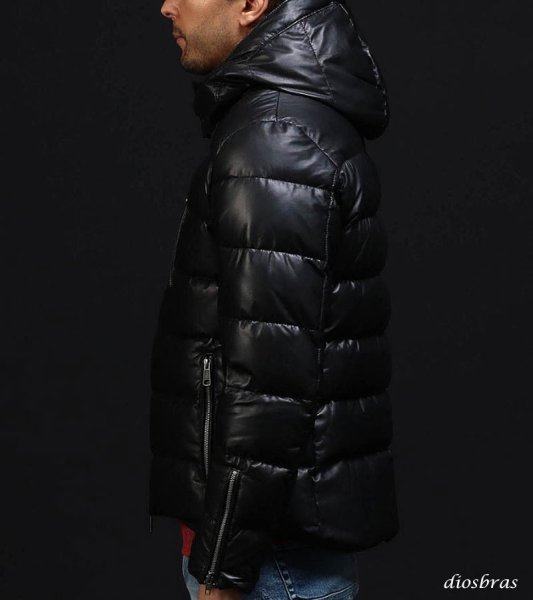 画像10: 最強   本革 羊革 羊皮 ラム シープ スキン レザー ダウン ジャケット フード フーディー フーデット ライダース バイカー メンズ レザーダウンジャケット メンズ ブラック ブラウン レザージャケット  シープ タイト  diosbras-ディオブラス (10)