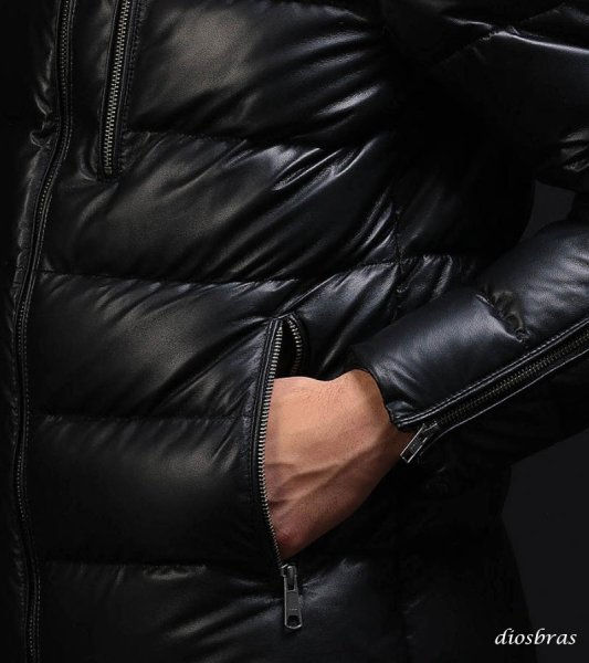 画像8: 最強   本革 羊革 羊皮 ラム シープ スキン レザー ダウン ジャケット フード フーディー フーデット ライダース バイカー メンズ レザーダウンジャケット メンズ ブラック ブラウン レザージャケット  シープ タイト  diosbras-ディオブラス (8)