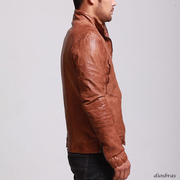 画像8: ライダースジャケット 本革  羊革 羊皮 ラム シープ スキン レザー ライダースジャケット バイカージャケット  ライダース バイカー メンズ レザージャケット メンズ ブラック ブラウン  シープ イタリアンレザー (8)