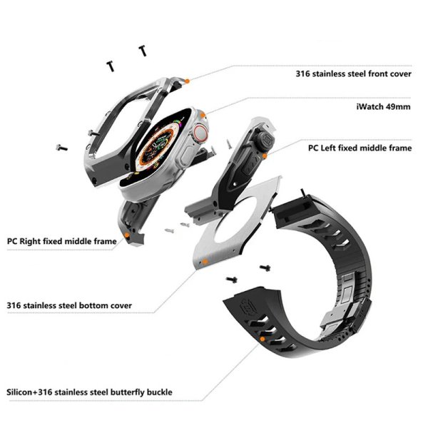 画像10: apple watch アップルウォッチ ウルトラ ULTRA 49mm  バンド ステンレス ケース カバー 一体型 バンド ラバー 高級ベルト ケースバンド メンズ ベルト ステンレス 44mm 40mm 45mm 一体型 おしゃれ 腕時計 クロコダイル レザーストラップ  Series4/5/6/7/8/SE (10)