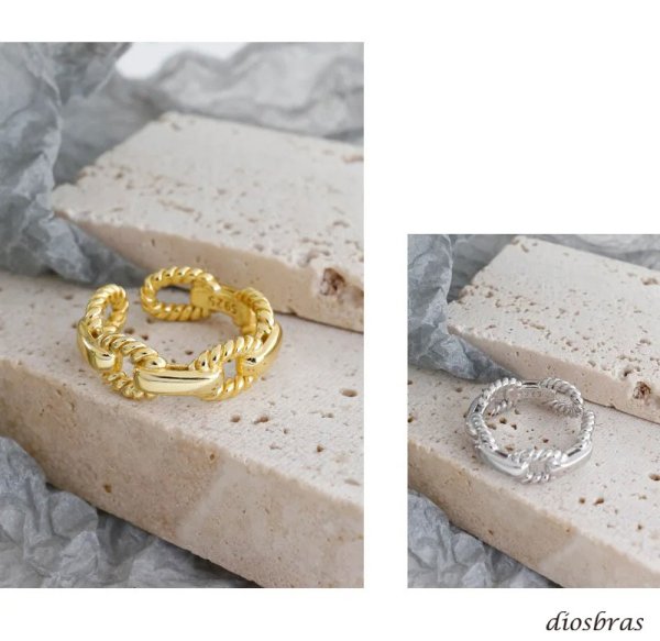 画像2: シルバーリング  リング マリーナ マリン チェーン アンカー リング ねじり ツイスト 3つ編み 4つ編み シルバーアクセサリー メンズ 指輪 シルバー925 フリーサイズ (2)