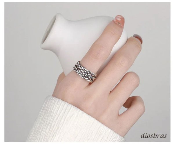 画像2: シルバーリング  リング 編み込み チェーン　アンカー リング ツイスト 3つ編み 4つ編み シルバーアクセサリー メンズ 指輪 シルバー925 フリーサイズ (2)