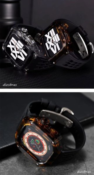 画像4: アップルウォッチ バンド クリア　透明ケース パンサー柄　グラデーション ステンレス ケース　カバー 一体型 バンド ラバー apple watch 高級ベルト ケースバンド メンズ ベルト ステンレス 44mm 45mm 49mm Ultra 一体型 おしゃれ 腕時計 レザーストラップ (4)